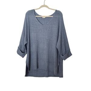 EE:SOME Blue Knit Pullover Long Sleeve Sweater V-Neck 3/4 Sleeve Size 1XL/2XL